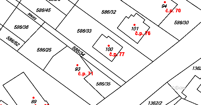 Velká Roudka 77, Velké Opatovice na parcele st. 100 v KÚ Velká Roudka, Katastrální mapa