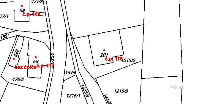 Bratrušov 176 na parcele st. 201 v KÚ Bratrušov, Katastrální mapa