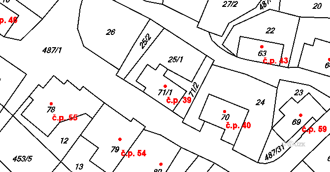 Kamenná 39 na parcele st. 71/1 v KÚ Kamenná, Katastrální mapa