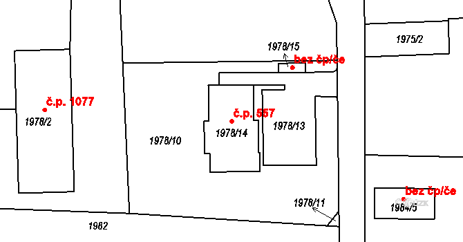 Šluknov 557 na parcele st. 1978/14 v KÚ Šluknov, Katastrální mapa