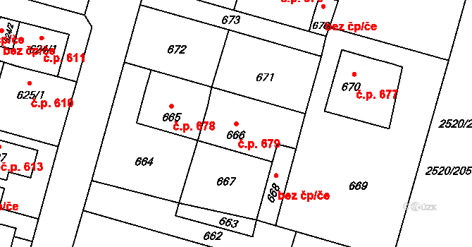 Mohelnice 679 na parcele st. 666 v KÚ Mohelnice, Katastrální mapa