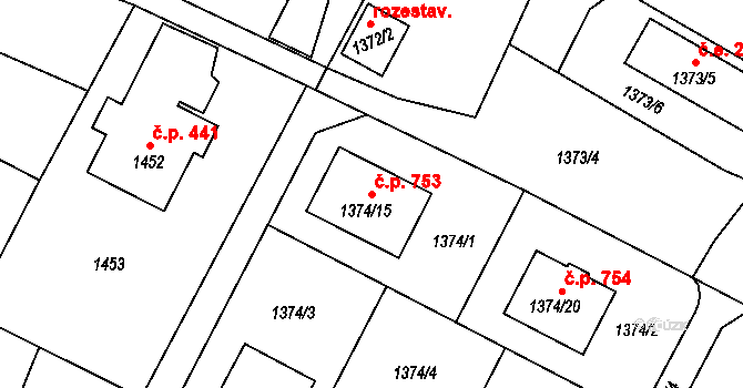 Klimkovice 753 na parcele st. 1374/15 v KÚ Klimkovice, Katastrální mapa