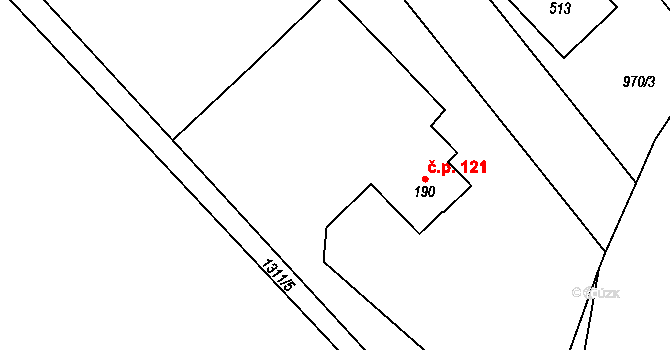 Petřvald 1-Petřvald 121, Petřvald na parcele st. 190 v KÚ Petřvald u Nového Jičína, Katastrální mapa