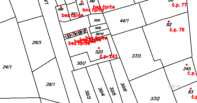Besednice 243 na parcele st. 320 v KÚ Besednice, Katastrální mapa