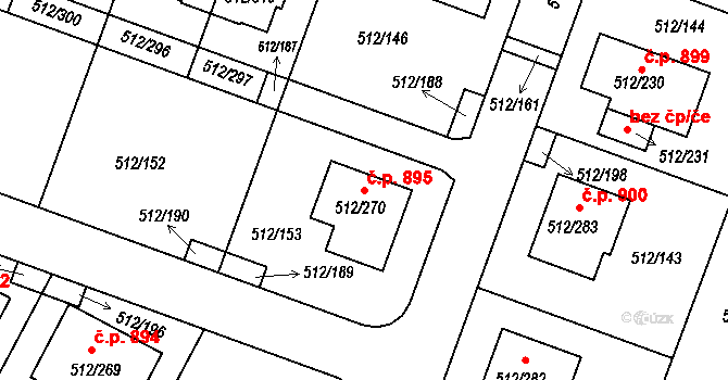 Srubec 895 na parcele st. 512/270 v KÚ Srubec, Katastrální mapa