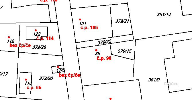 Hněvkovice 96, Humpolec na parcele st. 89 v KÚ Hněvkovice u Humpolce, Katastrální mapa