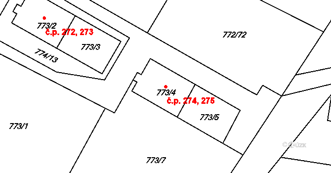 Senec 274,275, Zruč-Senec na parcele st. 773/4 v KÚ Senec u Plzně, Katastrální mapa