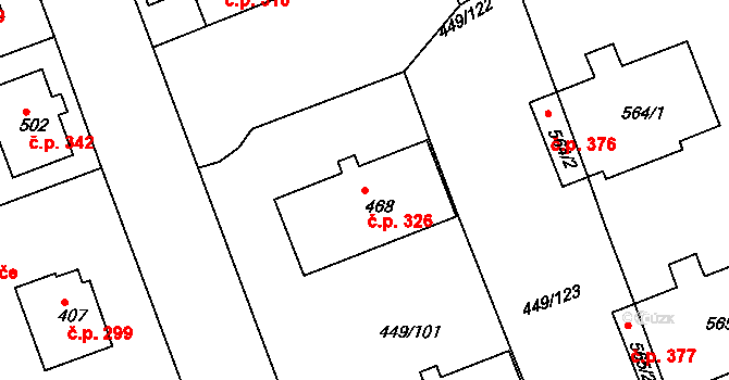 Merklín 326 na parcele st. 468 v KÚ Merklín u Přeštic, Katastrální mapa