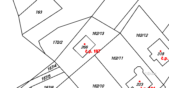 Perštejn 197 na parcele st. 266 v KÚ Perštejn, Katastrální mapa