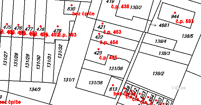 Lenešice 455 na parcele st. 423 v KÚ Lenešice, Katastrální mapa