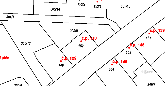 Měcholupy 130 na parcele st. 152 v KÚ Měcholupy u Žatce, Katastrální mapa
