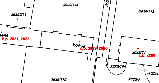 Louny 2019,2020 na parcele st. 3639/58 v KÚ Louny, Katastrální mapa