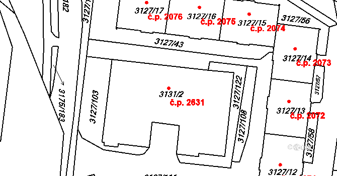 Louny 2631 na parcele st. 3131/2 v KÚ Louny, Katastrální mapa
