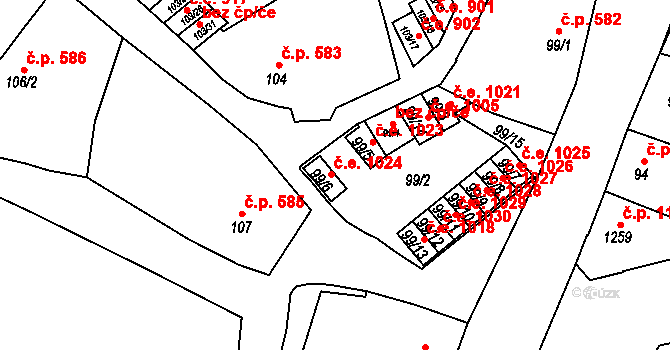 Žatec 1024 na parcele st. 99/6 v KÚ Žatec, Katastrální mapa