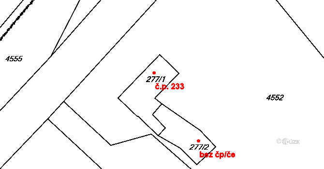 Havlíčkova Borová 233 na parcele st. 277/1 v KÚ Havlíčkova Borová, Katastrální mapa