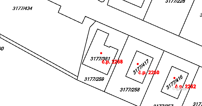 Tachov 2258 na parcele st. 3177/381 v KÚ Tachov, Katastrální mapa