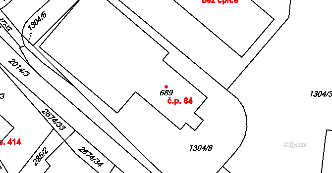 Mladé Buky 84 na parcele st. 689 v KÚ Mladé Buky, Katastrální mapa
