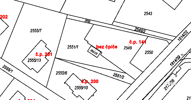 Havířov 101362552 na parcele st. 2551/3 v KÚ Bludovice, Katastrální mapa
