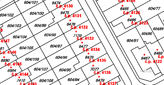 Kroměříž 4134 na parcele st. 6477 v KÚ Kroměříž, Katastrální mapa