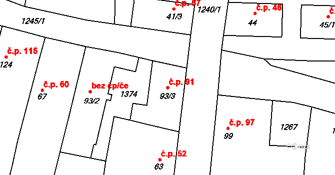 Mantov 91, Chotěšov na parcele st. 93/3 v KÚ Mantov, Katastrální mapa