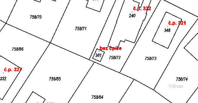 Dolní Pěna 105279552 na parcele st. 361 v KÚ Dolní Pěna, Katastrální mapa