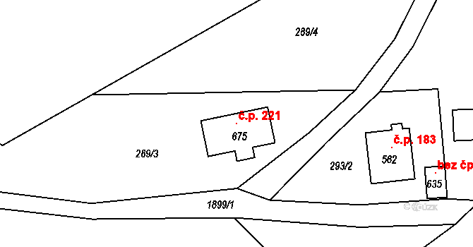 Horní Maxov 221, Lučany nad Nisou na parcele st. 675 v KÚ Horní Maxov, Katastrální mapa