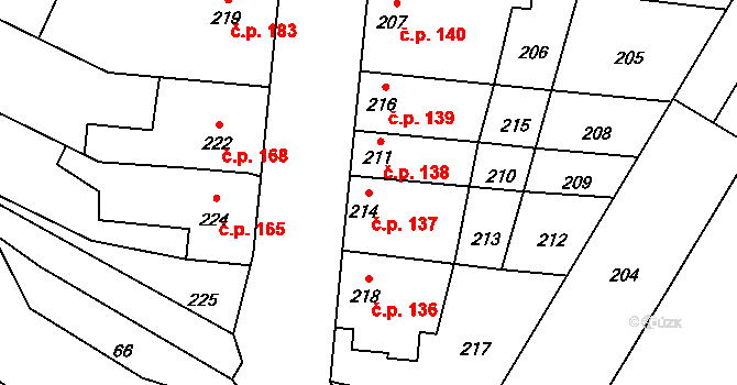 Přerov XII-Žeravice 137, Přerov na parcele st. 214 v KÚ Žeravice, Katastrální mapa