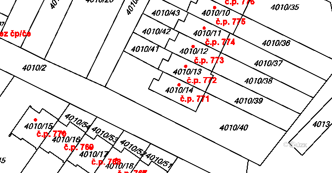 Žižkov 771, Kutná Hora na parcele st. 4010/14 v KÚ Kutná Hora, Katastrální mapa