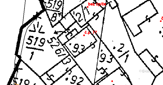Klucké Chvalovice 77, Zbýšov na parcele st. 93 v KÚ Klucké Chvalovice, Katastrální mapa