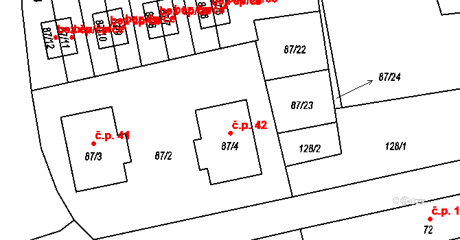 Záblatí 42, Dříteň na parcele st. 87/4 v KÚ Záblatí, Katastrální mapa