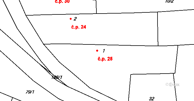 Písty 25 na parcele st. 1 v KÚ Písty u Nymburka, Katastrální mapa