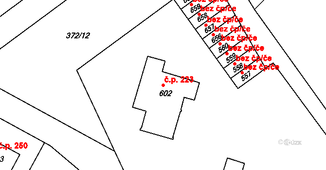 Držkov 223 na parcele st. 602 v KÚ Držkov, Katastrální mapa