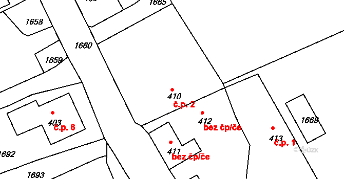 Lipina 2, Jamné na parcele st. 410 v KÚ Jamné u Jihlavy, Katastrální mapa