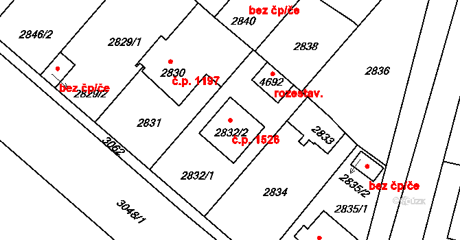 Čelákovice 1526 na parcele st. 2832/2 v KÚ Čelákovice, Katastrální mapa