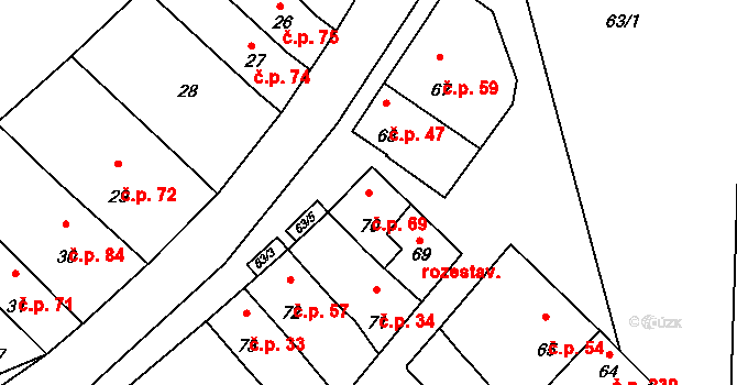 Žatčany 69 na parcele st. 70 v KÚ Žatčany, Katastrální mapa