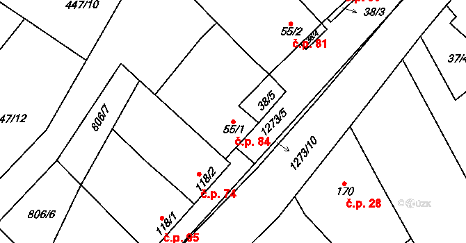 Dražůvky 84 na parcele st. 55/1 v KÚ Dražůvky, Katastrální mapa