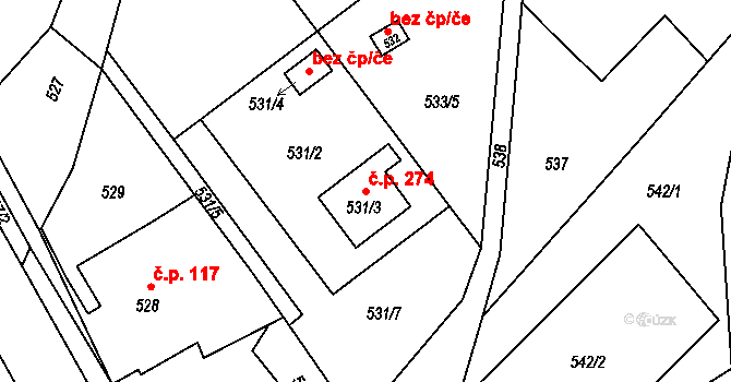 Janovice 274, Rýmařov na parcele st. 531/3 v KÚ Janušov, Katastrální mapa