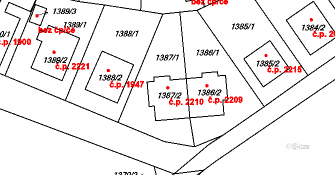 Pod Bezručovým vrchem 2210, Krnov na parcele st. 1387/2 v KÚ Krnov-Horní Předměstí, Katastrální mapa