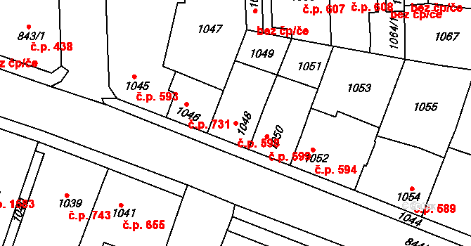 Švermov 598, Kladno na parcele st. 1048 v KÚ Motyčín, Katastrální mapa