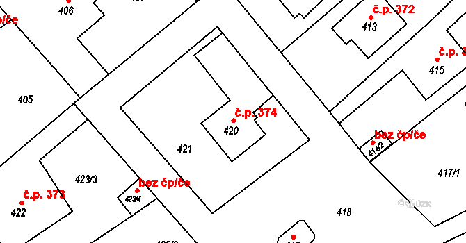 Třeboň II 374, Třeboň na parcele st. 420 v KÚ Třeboň, Katastrální mapa