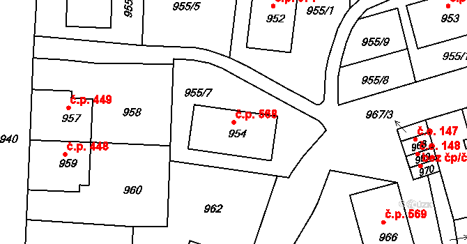 Hrádek nad Nisou 568 na parcele st. 954 v KÚ Hrádek nad Nisou, Katastrální mapa
