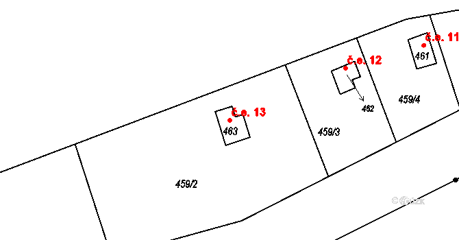 Olešná 13, Blansko na parcele st. 463 v KÚ Olešná u Blanska, Katastrální mapa