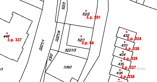 Bernartice 64 na parcele st. 52/1 v KÚ Bernartice u Javorníka, Katastrální mapa
