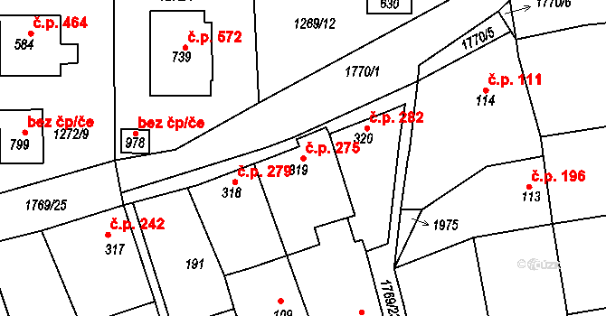 Dolní Bousov 275 na parcele st. 319 v KÚ Dolní Bousov, Katastrální mapa