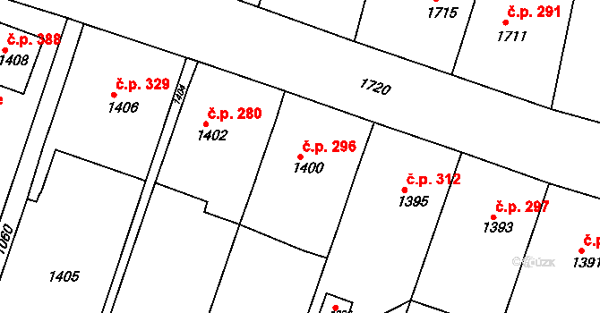 Zborovice 296 na parcele st. 1400 v KÚ Zborovice, Katastrální mapa