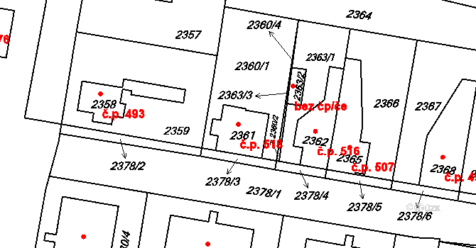 Mimoň I 518, Mimoň na parcele st. 2361 v KÚ Mimoň, Katastrální mapa