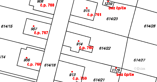 Libochovice 760 na parcele st. 914 v KÚ Libochovice, Katastrální mapa