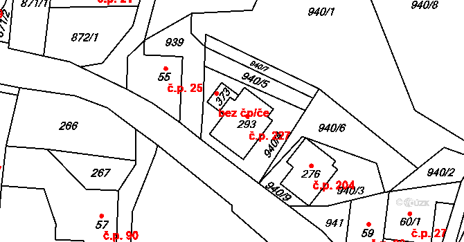 Benešov u Semil 227 na parcele st. 293 v KÚ Benešov u Semil, Katastrální mapa