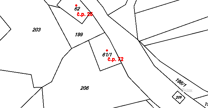 Bítouchov 72, Semily na parcele st. 61/1 v KÚ Bítouchov u Semil, Katastrální mapa