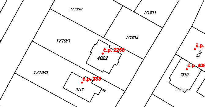 Rožnov pod Radhoštěm 2256 na parcele st. 4022 v KÚ Rožnov pod Radhoštěm, Katastrální mapa